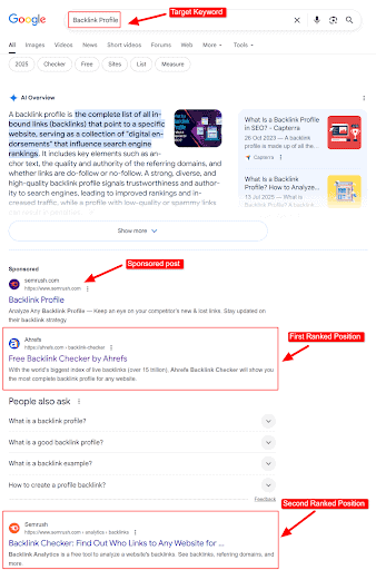 Google search for "backlink profile".