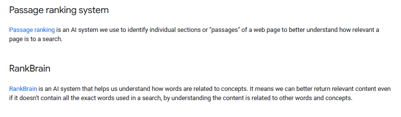 Passage ranking system and RankBrain.